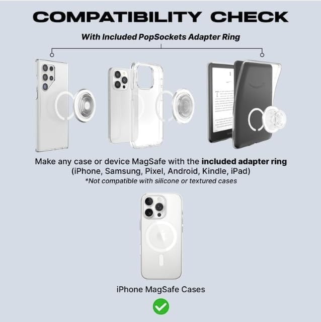 PopSockets Suck-Up™ Suction Grip & Stand, 3-in-1 MagSafe Phone Mount for iPhone, Strong Hold on Mirrors & Glass, Swappable Top, Portable & Reusable - Translucent Black
