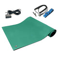 RubberStat Dual Layer ESD Compliant Workstation Rubber Table Mat Kit, Soldering, Cell Phone Repair, with Wrist Strap Set and Ground Cord - 24"x60" Green