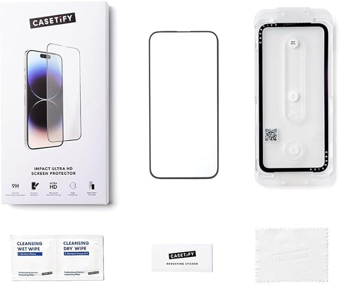 CASETiFY Impact Ultra HD Screen Protector [Strengthened 9H aluminosilicate glass, applicator included] for iPhone 15 Pro