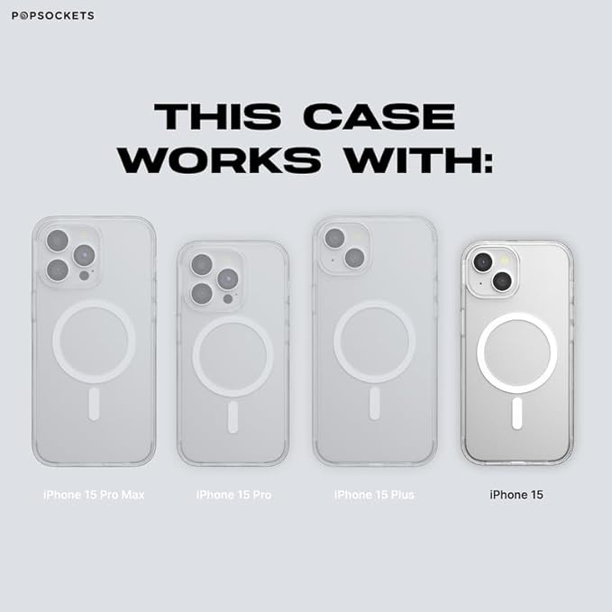 PopSockets iPhone 15 Case with Round Phone Grip Compatible with MagSafe, Phone Case for iPhone 15, Wireless Charging Compatible - Aura