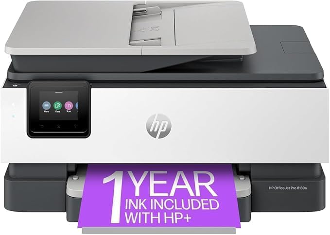 HP OfficeJet Pro 8139e Wireless All-in-One Color Inkjet Printer, Print, scan, Copy, fax, ADF, Duplex Printing Best-for-Home Office, 1 Year of Instant Ink Included (Renewed Premium)