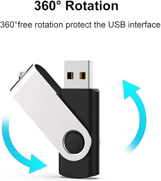JUANWE 2GB USB Flash Drive 10 Packs, 2.0 Thumb Drives 360° Swivel Shell, USB Sticks Jump Drives for Storage, Mutipack Zip Drive Pen Drive for Computer/Car，Bulk Memory Sticks - Black