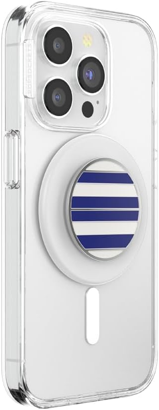 PopSockets Phone Grip for MagSafe with Kickstand, Magnetic Stand, Swappable Top, Secure Hold for iPhone MagSafe Cases, Phone & Tablet Grip - Enamel Nautical Stripe