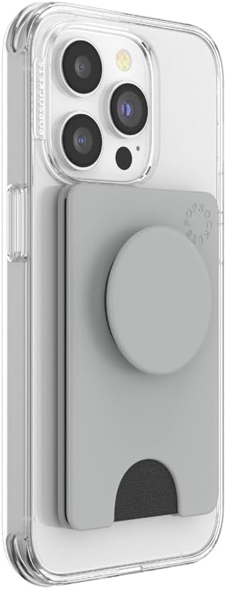 PopSockets Phone Wallet with Expanding Kickstand, Phone Card Holder - Tech Grey