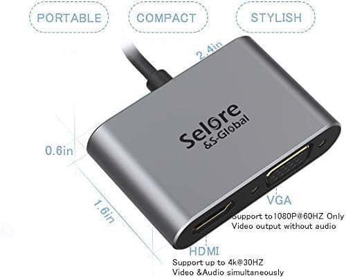 USB C to HDMI VGA Adapter,USB Type C to VGA HDMI Thunderbolt 3 VGA Adapter for MacBook Pro/iPad Pro/Air 2020 2019 2018,Dell XPS 13/15,Surface Pro, Galaxy S8/S9, Huawei P20