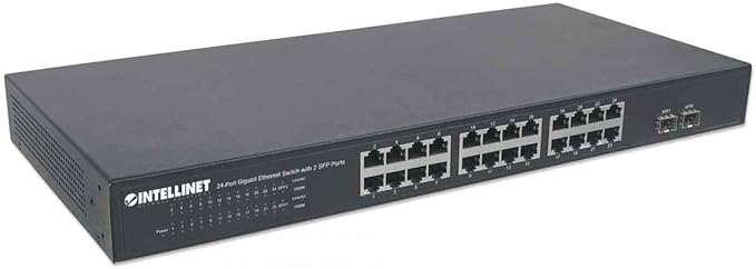 Intellinet 24 Port Gigabit Ethernet Switch with 2 SFP Ports – Unmanaged - Rackmount / Desktop, Fanless & Quiet, Sturdy Metal, 52 Gbps Switch Fabric – 3 Yr Mfg Warranty - 561044