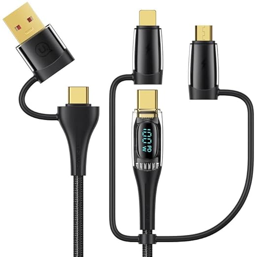 USB C to Multi Charging Cable, USAMS 100W 4FT 5A Type C to Type C Fast Charger Charging Cord with LED Display 5-in-1 C/A to C/Micro/IP Sync Charger Adapter Compatible for Laptop/Tablet/Phone