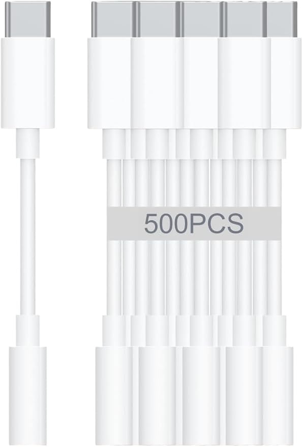 USB-C to 3.5mm Audio Headphone Adapter - HiFi 500 Pack Compatible with Apple iPhone 16 15 Samsung Galaxy S25 S24 S23 S22 S21 Plus Pro Max Ultra Pixel iPad - Type C to Aux Cord Jack Dongle Adapter