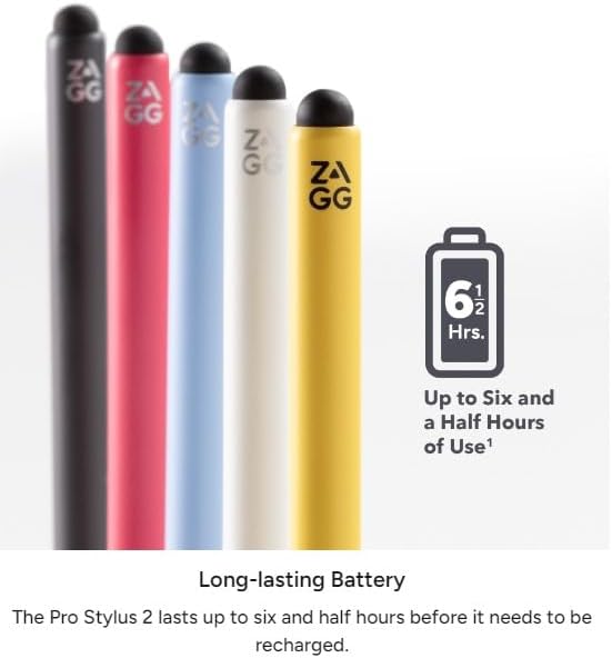 ZAGG Pro Stylus 2 with Active & Capacitive Tips, Palm Rejection, Tilt Recognition, Bluetooth Pairing, Compatible w/iPad Pro 11/12.9 (3,4, & 5 Gen)/Air 10.9/iPad 10.2/9.7/Mini 5/ iPad Air (M2) - Blue