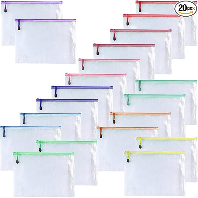 Mesh Zipper Pouch Bags, Zipper Bags for Organizing Storage, Waterproof Zipper Pouches, Letter Size, File Bags for School, Toys, Puzzle, Board Games and Office Supplies (Color, 4"x 6")