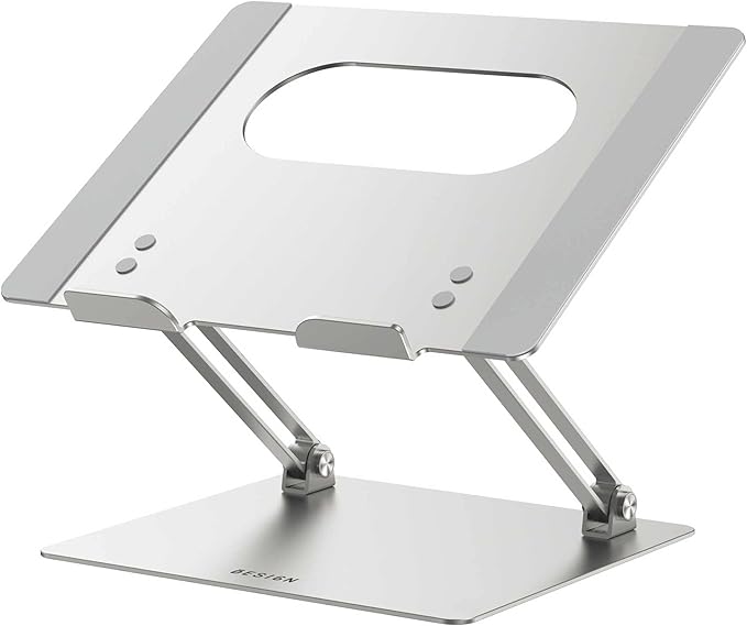 BESIGN LS10 Aluminum Laptop Stand, Ergonomic Adjustable Notebook Stand, Computer Holder Compatible with Air, Pro, Dell, HP, Lenovo More 10-14" Laptops, Silver