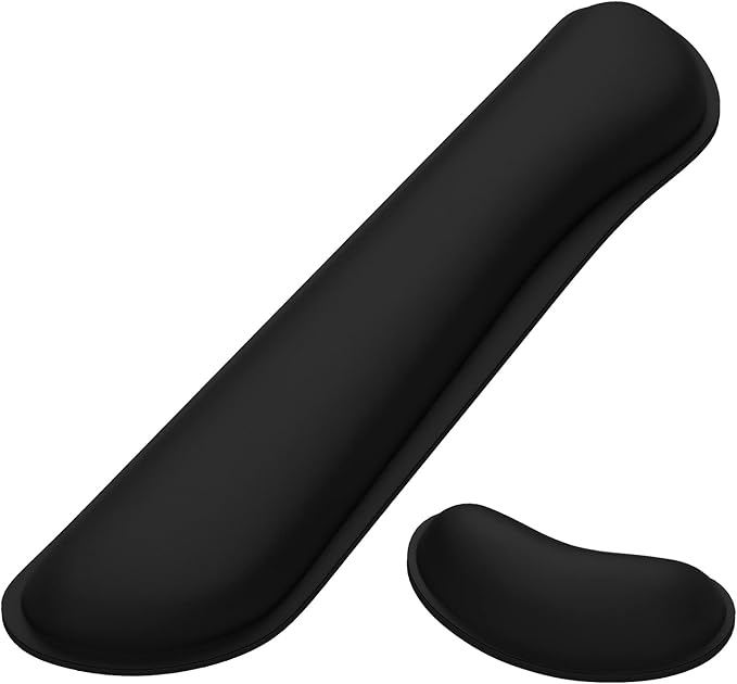Dapesuom Enlarge Keyboard Wrist Rest, Memory Foam Wrist Cushion for Desk Mats Support, Cute Typing Pain Relief Keyboard Mouse Pad Rests Set with Non-Slip Base for Gaming Laptop Office, Jet Black
