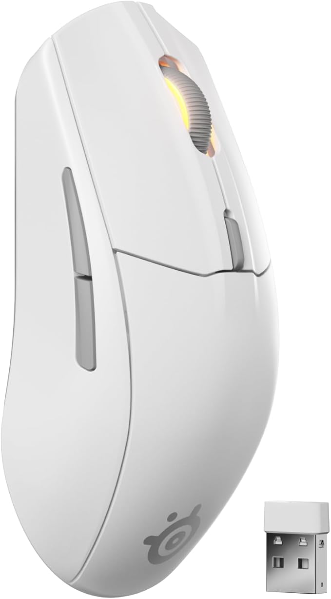 SteelSeries Rival 3 Wireless Gen 2 Gaming Mouse — 2.4GHz and Bluetooth — 18000 DPI TrueMove Air Optical Sensor — 60 Million Click Durability — Light-Weight — 100% PTFE Feet — White