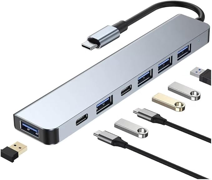 Multiport USB C Adapter, 7 in 1 USB C Docking Station with Fast Charging Port, Compatible with Laptop, Computer, Tablet, Keyboard and More