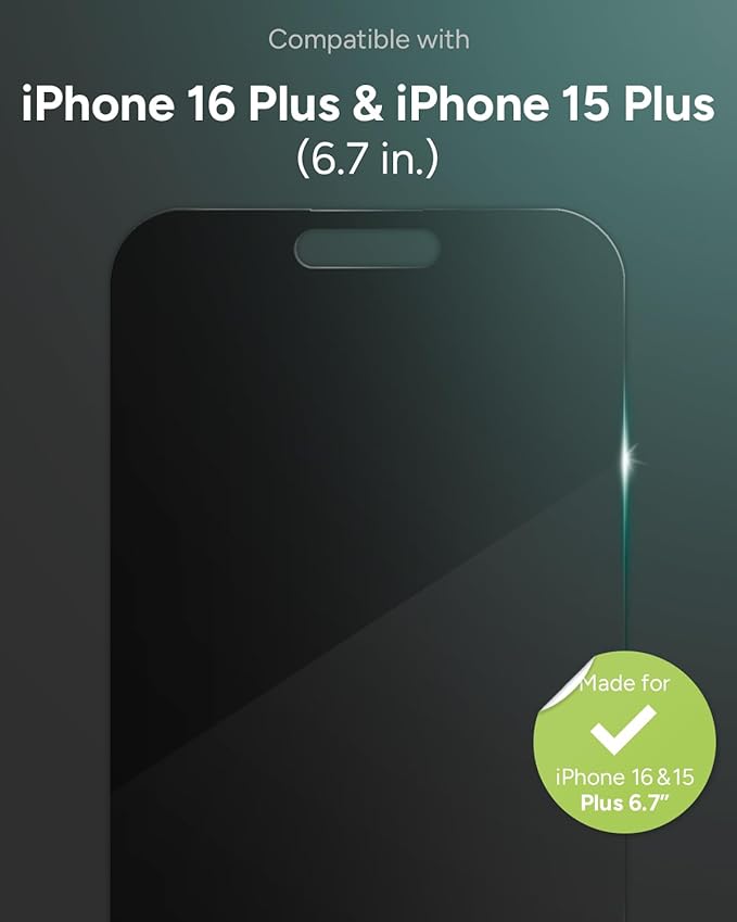 ZAGG Glass Elite Privacy Screen Protector for iPhone 16 Plus / 15 Plus - 2-Way Privacy Filter, Ultra-Strong Tempered Glass, 5X Stronger, InvisibleShield, Smudge-Free, Easy Install, Recycled Content