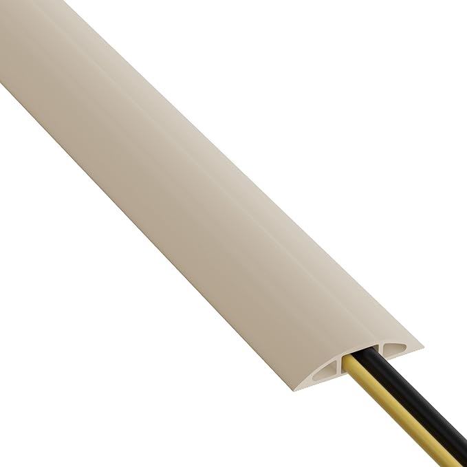 D-Line 30ft Floor Cord Cover, Floor Cable Protector, Extension Cord Cover, Protect Wires & Prevent Cable Trips, Cable Management Solution - Cord Cavity = 0.63" (W) x 0.31" (H) - Beige