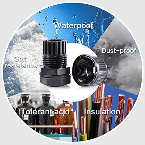 XHF 20 Pcs 3/4" IP68 Strain Relief Nylon Cord Grip Waterproof NPT Cable Glands Adjustable UL Listed and RoHS Compliant(Black)