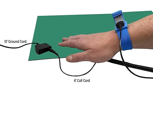 RubberStat Dual Layer ESD Compliant Workstation Rubber Table Mat Kit, Soldering, Cell Phone Repair, with Wrist Strap Set and Ground Cord - 30"x60" Green
