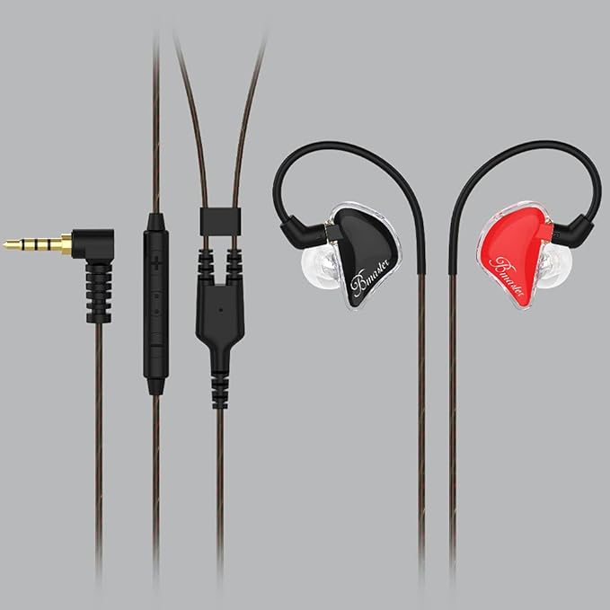 BASN in-Ear Monitors, Bmaster Triple Driver HiFi Stereo Noise-Isolating with Enhanced Bass for Musicians Stage/Audio Recording(PRO Red/Black)