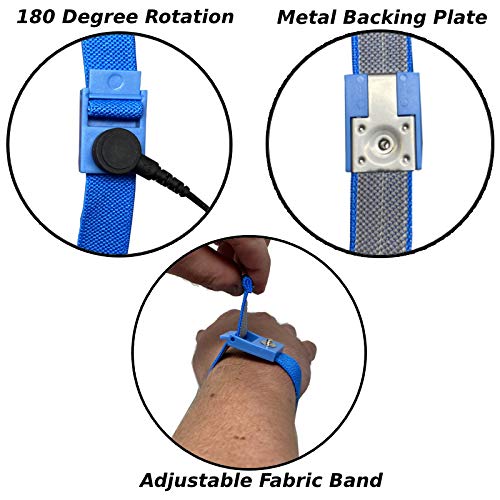 RubberStat Dual Layer ESD Compliant Workstation Rubber Table Mat Kit, Soldering, Cell Phone Repair, with Wrist Strap Set and Ground Cord - 36"x16" Blue