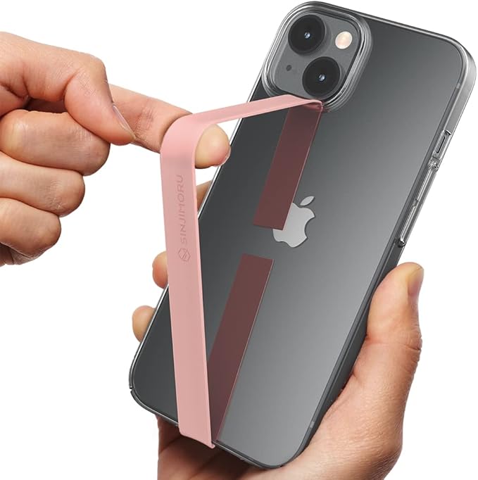 Sinjimoru Stretchable Silicone Phone Strap, Flexible and Elastic Grip Holder for iPhone & Android, Secure Phone Loops Finger Grip with Wireless Charging Support Sinji Loop Pink