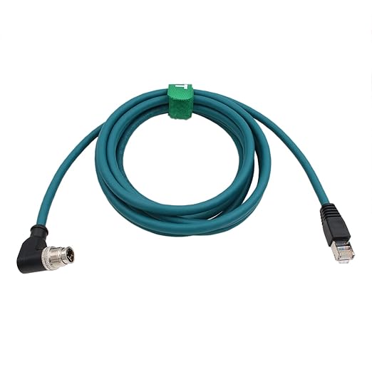 M12 GigE Ethernet Network Cable CAT7e for Cognex Baumer Sensor Barcode Reader Camera Network PC Switch, Right Angle 90-Degree 8 Pin X-Coded to RJ45 50M