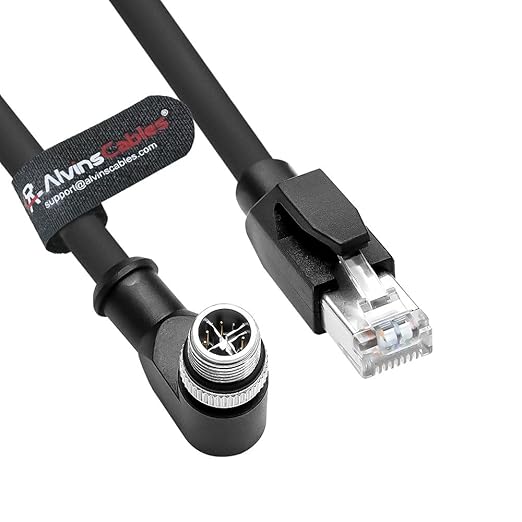 Alvin's Cables M12 X-Code 8 Pin Male to RJ45 Ethernet Cable for Cognex Keyence Camera, High-Flex Cat6a Cable for Industrial Automation, Fieldbus Module, Robotics, Right Angle 32.8ft/10m