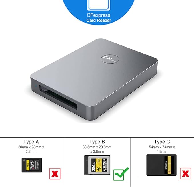 CFexpress Card Reader, USB 3.2 Gen 2 10Gbps CFexpress Tyep B Card Readers, Portable Aluminum Memory Card Adapter, Support for Thunderbolt 3/4 Port, for Professional Filmmakers, Photographers