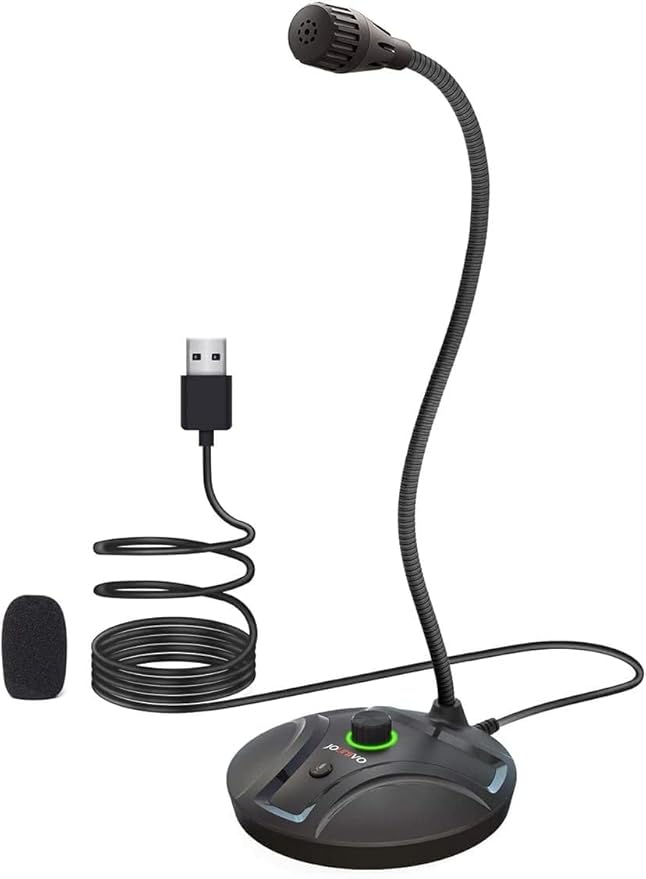 JOUNIVO USB Computer Microphone JV605 PRO with Mute Button & Volume Knob Compatible with PC Laptop Desktop Mac PS4, Play & Plug Gooseneck Mic Recording for Gaming, Streaming, YouTube, Vocal