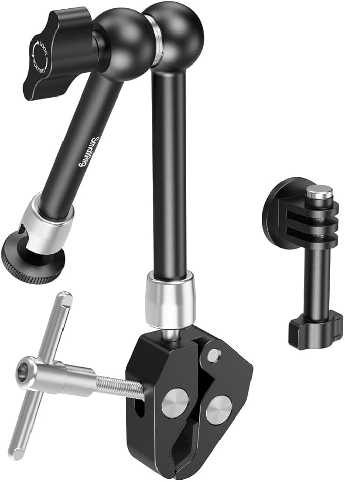 SMALLRIG Magic Arm with Super Clamp for Action Cameras, Camera Clamp Mount for GoPro Hero 13/12/11, for DJI Osmo Action 5 pro/4/3, for Insta360 Ace Pro 2, with 1/4" Screw for Monitor/LED Lights