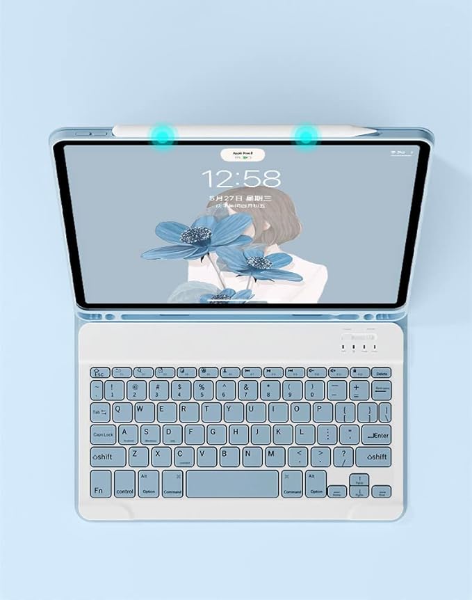 AnMengXinLing Keyboard Case for iPad mini 5 with Mouse, Detachable Wireless Bluetooth Keyboard Pencil Holder Slim Leather Smart Cover for iPad mini 5th Gen 2019,Blue