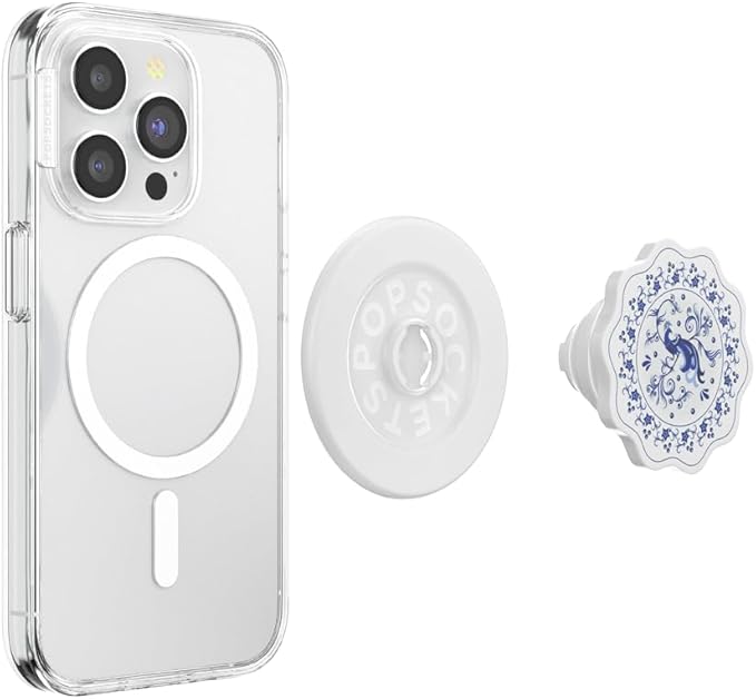 PopSockets Phone Grip for MagSafe with Kickstand, Magnetic Stand, Swappable Top, Secure Hold for iPhone MagSafe Cases, Phone & Tablet Grip - Peacock Saucer