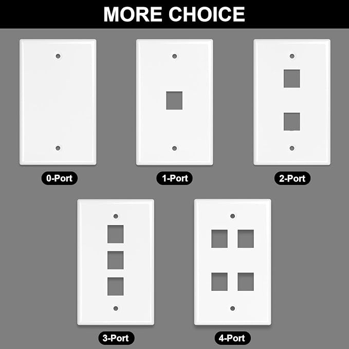 FGB 3-Port Keystone Wall Plate, with Low Voltage Mounting Bracket, with Single Gang Decorator Wall for RJ45, HDMI, and Coax Keystone Inserts, White, 10-Pack