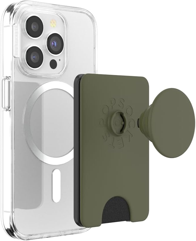 PopSockets Phone Wallet with Expanding Grip and Adapter Ring for MagSafe, Phone Card Holder, Wireless Charging Compatible, Wallet Compatible with MagSafe - Fatigue