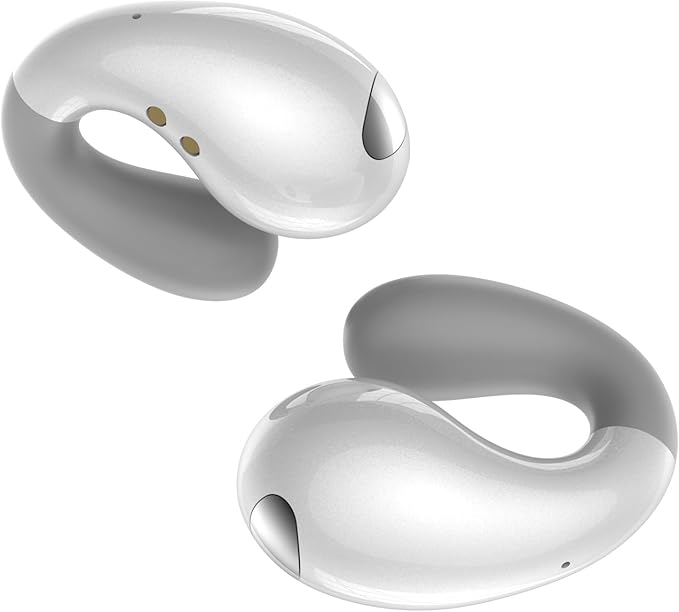 Ultra Open Ear Earbuds - Ergonomic Clip-On Earbuds, Small Bone Conduction Over-The-Ear Headphones with Waterproof Design, Dimmed White