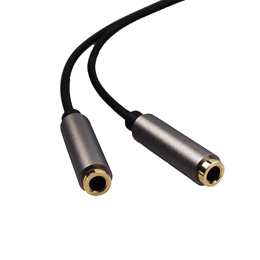 REXUS Grey 3.5mm Y Splitter Stereo Audio Cable 4-Pole Male to 2 Female for Headphone, Headset Splitter Adapter Extension Aux Cable, Compatible MobilePhone and New Version Laptop(M22F35G)