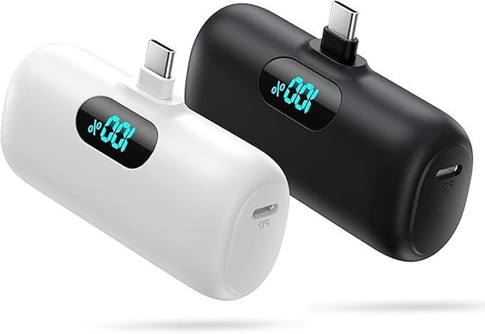 [2 Pack] Samll Portable Charger for iPhone 16/15 Series, 5000mAh 3A PD USB C Power Bank, Mini LCD Display Battery Pack Compatible with iPhone 16/16 Plus/16 Pro/15 Pro Max,Samsung,Android/Moto/LG etc