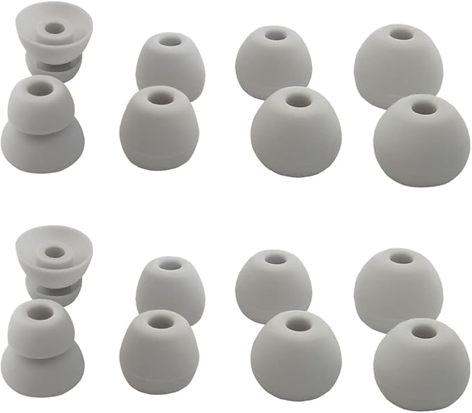 Silicone Earbuds Tips for Powerbeats Pro, Powerbeats 4 & 2 & 3 Beats Flex Replacement Eartips 8 Pairs L/M/S Double Flange Rubber Powerbeats Ear Tips Gray White
