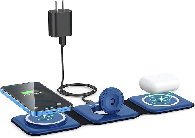 Wireless Charger 3 in 1,RTOPS Magnetic Travel Wireless Charging Station Multple Devices,GaN 3 in 1 Charging Station,Compatible for iPhone16/15/14/13/Pro/Max,iWatch,AirPods4/3/2/Pro(Adapter Includes)