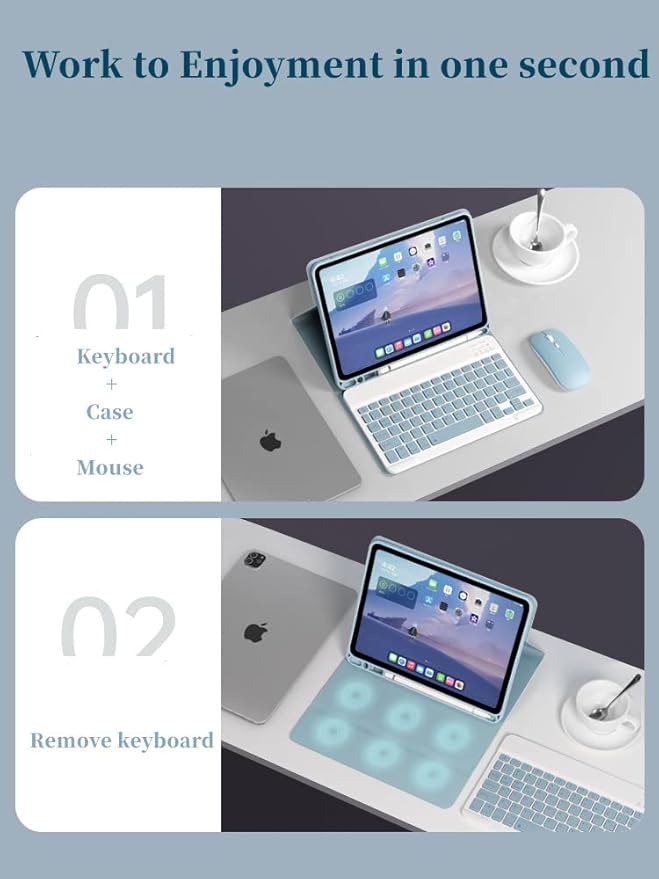 AnMengXinLing Keyboard Case for iPad Air 13 Inch (M3 2025/M2 2024)/Pro 12.9 6th/5th/4th Generation with Mouse Pencil Holder, Magnetically Detachable Keyboard Mouse, Blue