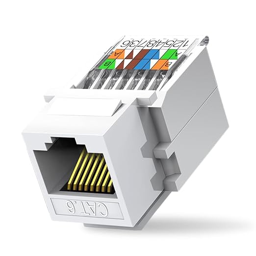 10-Pack Cat6 Tool-Less RJ45 Keystone Jack, No Punch-Down Tool Required Module Coupler (Not Compatible with Patch Panel), White