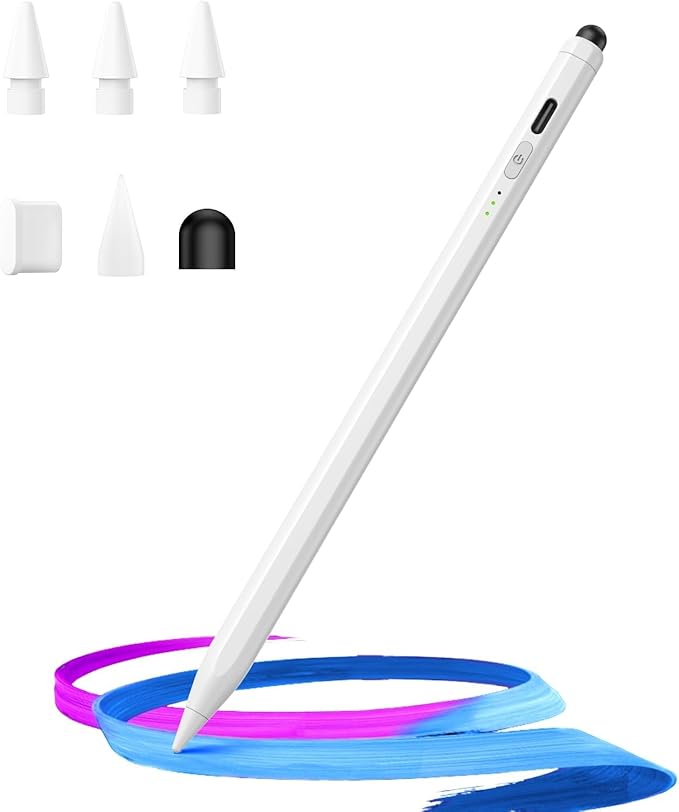 Dual Tip Stylus Pen for iPad 2025-2018,13 Mins Fast Charge with Tilt Sensitivity and Palm Rejection for iPad 11/10/9/8/7/6th Gen,Air 7/6/5/4/3/M3/M2, Pro 13"/12.9"/11"/M4, Mini 7/6/5th,White