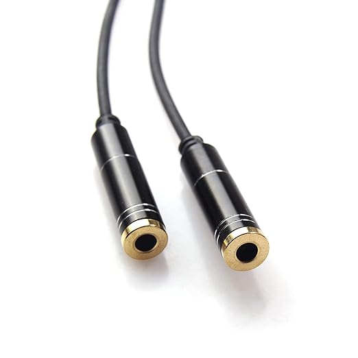 REXUS Black 2-Pack 3.5mm Y Splitter Stereo Audio Cable 4-Pole Male to 2 Female for Headphone, Headset Splitter Adapter Extension Aux Cable, Compatible MobilePhone and New Laptop(M22F35Hx2)