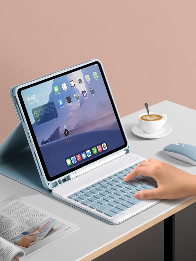 AnMengXinLing Keyboard Case for iPad 11th(A16)/iPad 10th Generation 2022 with Mouse Detachable Wireless Bluetooth Keyboard Pencil Holder Slim Leather Cover for iPad11/iPad10, (Blue)
