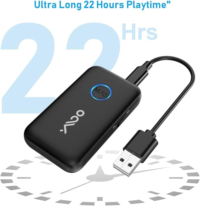 YMOO Bluetooth 5.3 Transmitter Receiver for TV/Airplane, Supports 2 Headphones/Speaker with AptX Adaptive & Low Latency, 3.5mm Jack Aux HiFi Stereo Wireless Audio Adapter for Flight, Travel, Planes