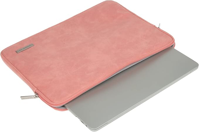 RAINYEAR 15.6 Inch Laptop Sleeve Protective Case PU Suede Leather Zipper Padded Cover Water Resistant Carrying Bag Compatible with 15.6" Notebook Computer Chromebook(Coral)