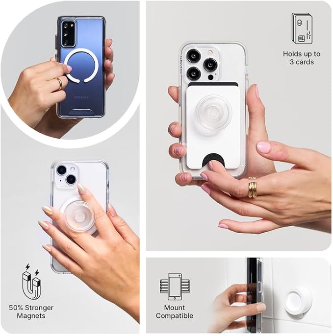 PopSockets Phone Grip for MagSafe with Kickstand, Magnetic Stand, Swappable Top, Secure Hold for iPhone MagSafe Cases, Phone & Tablet Grip - Enamel Nautical Stripe