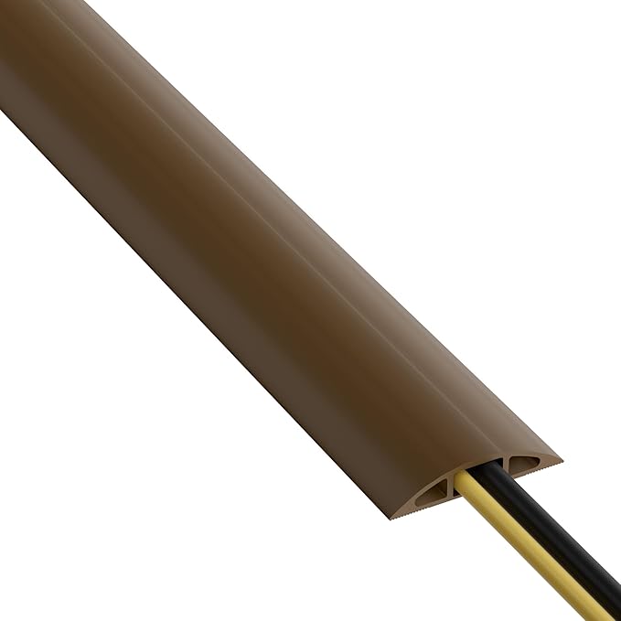 D-Line 6ft Floor Cord Cover, Cable Protector, Hide Extension Cords, Protect Cords, Prevent Cable Trips, Heavy Duty Cord Hider - Cable Cavity = 0.63" (W) x 0.31" (H) - Brown