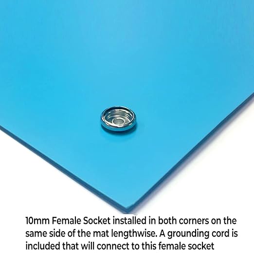 RubberStat Dual Layer ESD Compliant Workstation Rubber Table Mat Kit, Soldering, Cell Phone Repair, with Wrist Strap Set and Ground Cord - 24"x30" Blue