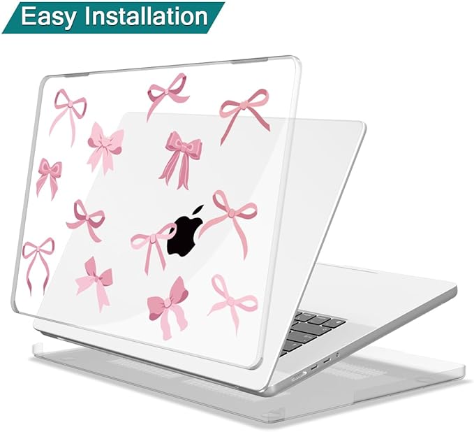 Teryeefi Case for MacBook Pro 14 inch 2024 2023 2021 M4 A3112 A3401 A3185 M3 A2918 A2992 M2 A2779 M1 A2442, Hard Shell Cover + Keyboard Cover for 14 inch MacBook Pro, Cute Pink Bows
